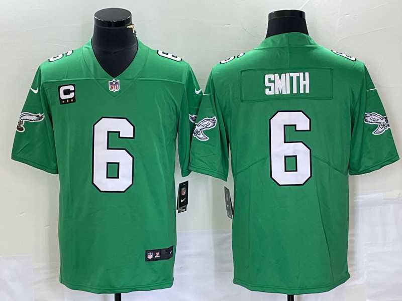 Men%27s Philadelphia Eagles #6 DeVonta Smith Green C Patch 2023 Vapor Limited Throwback Jersey